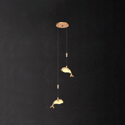 Clear Acrylic And Durable Metal Gold Dolphin Pendant Light