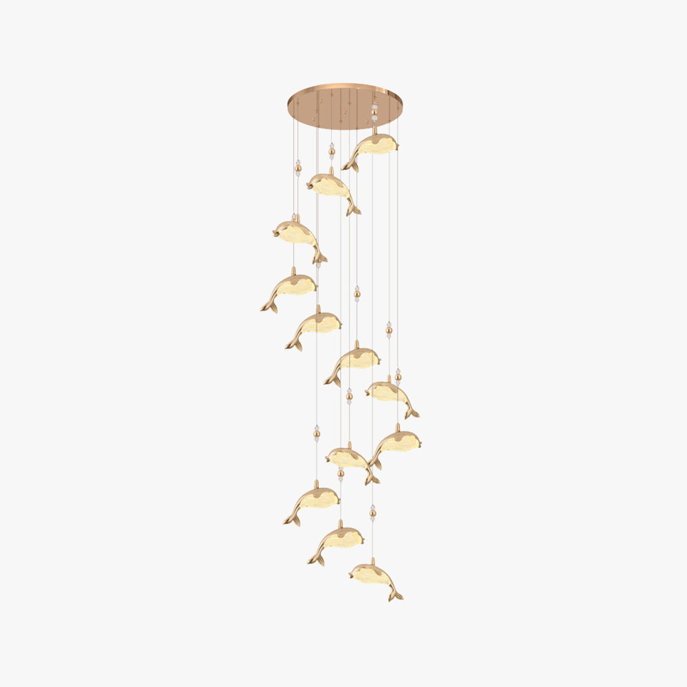 Clear Acrylic And Durable Metal Gold Dolphin Pendant Light