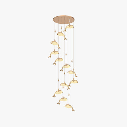 Clear Acrylic And Durable Metal Gold Dolphin Pendant Light
