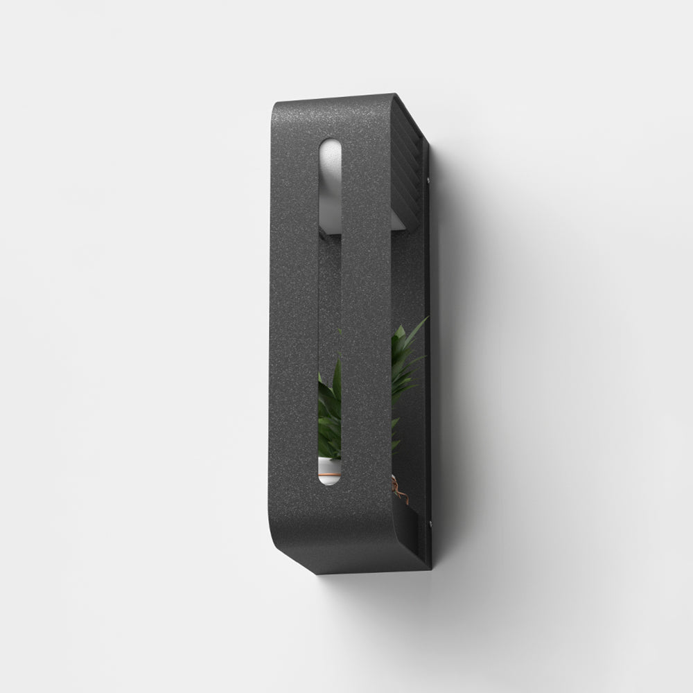 Black Outdoor Metal Rectangular Solar Wall Light With Plant Pot Holder