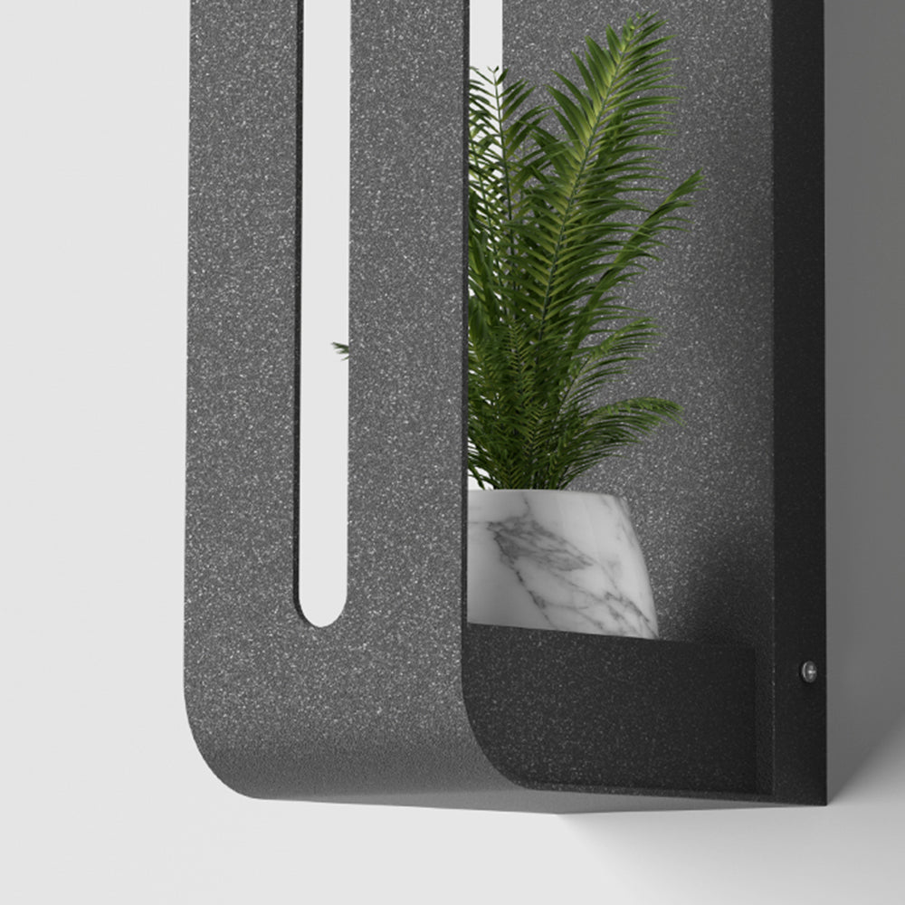Black Outdoor Metal Rectangular Solar Wall Light With Plant Pot Holder