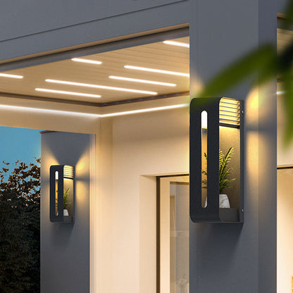 Black Outdoor Metal Rectangular Solar Wall Light With Plant Pot Holder