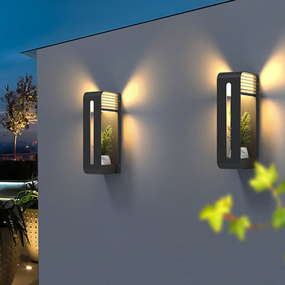 Black Outdoor Metal Rectangular Solar Wall Light With Plant Pot Holder