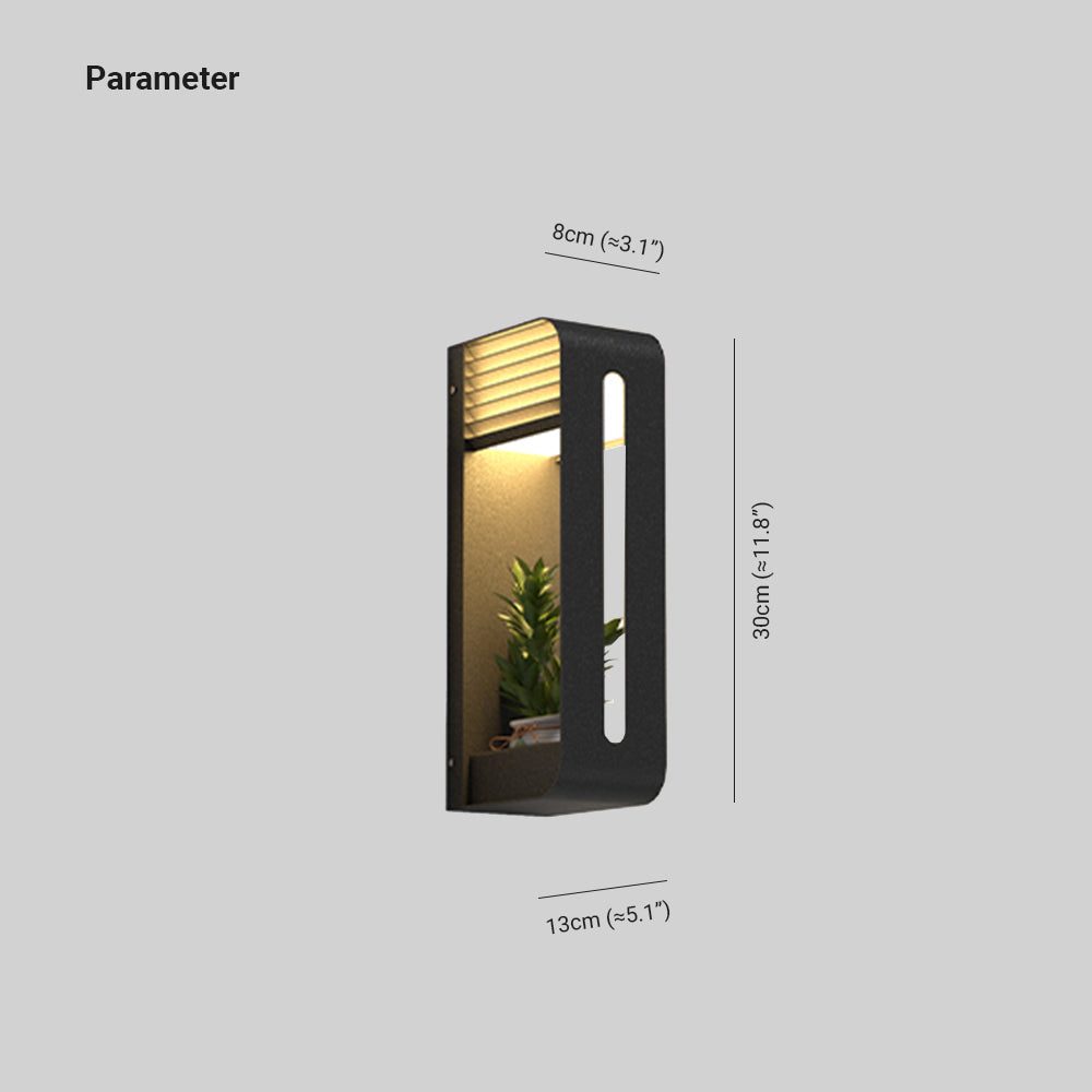 Black Outdoor Metal Rectangular Solar Wall Light With Plant Pot Holder