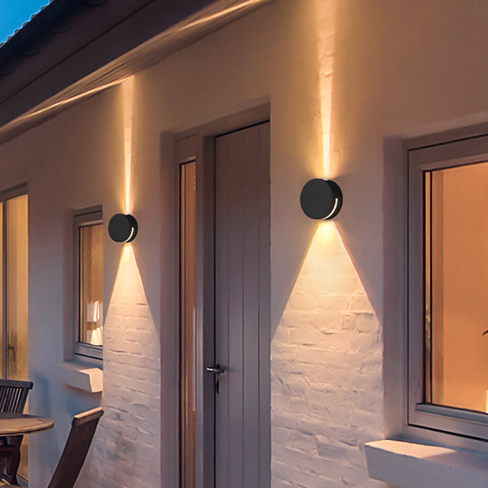 Outdoor Wall Light In Black Metal And Glass Minimalist Round