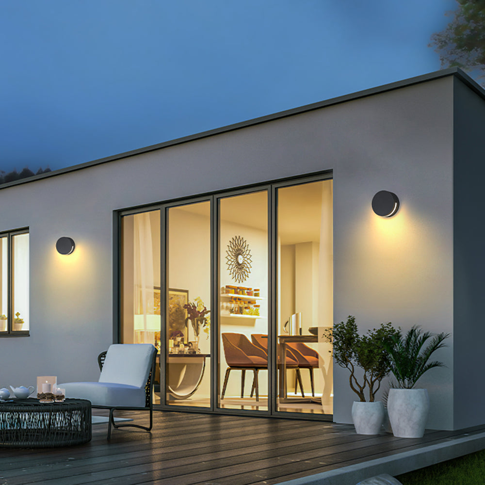 Outdoor Wall Light In Black Metal And Glass Minimalist Round