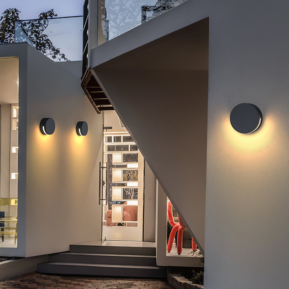 Outdoor Wall Light In Black Metal And Glass Minimalist Round