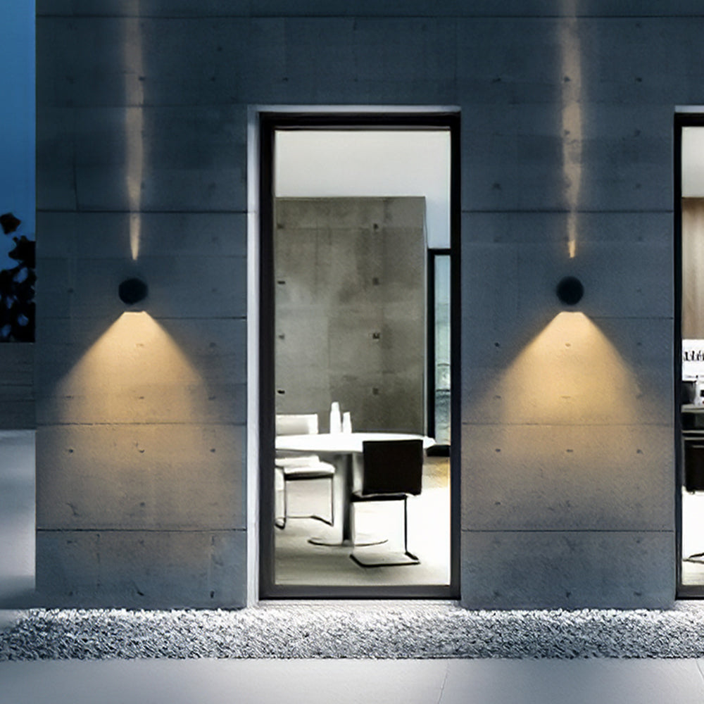 Outdoor Wall Light In Black Metal And Glass Minimalist Round