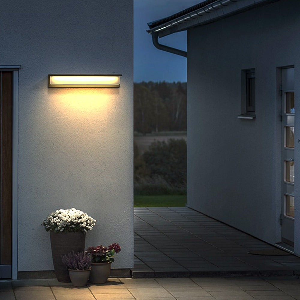 LED Solar Powered Outdoor Rectangular Wall Light Black Metal