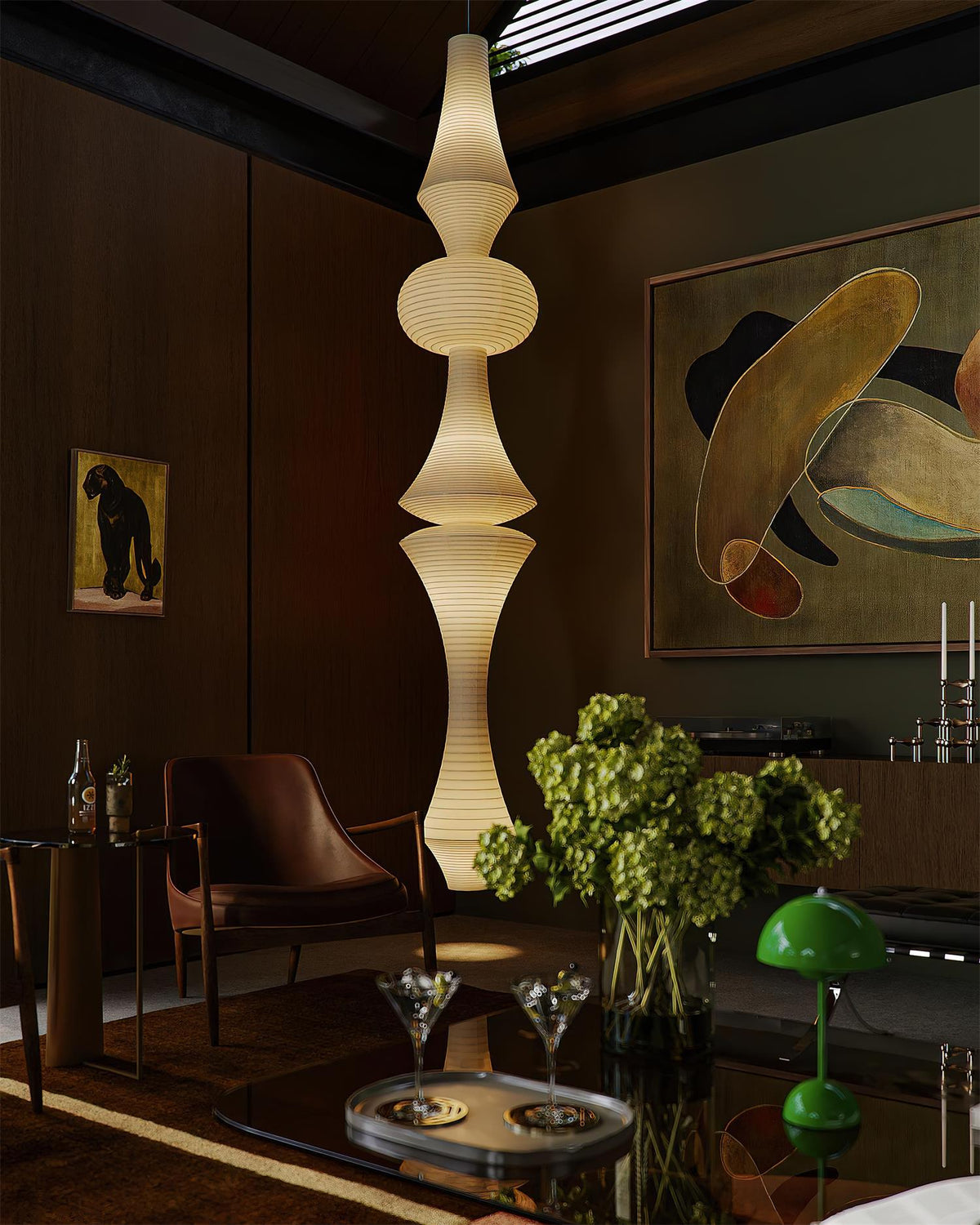 Ambient Lighting For Sculptural Mulberry Paper Pendant Lamp