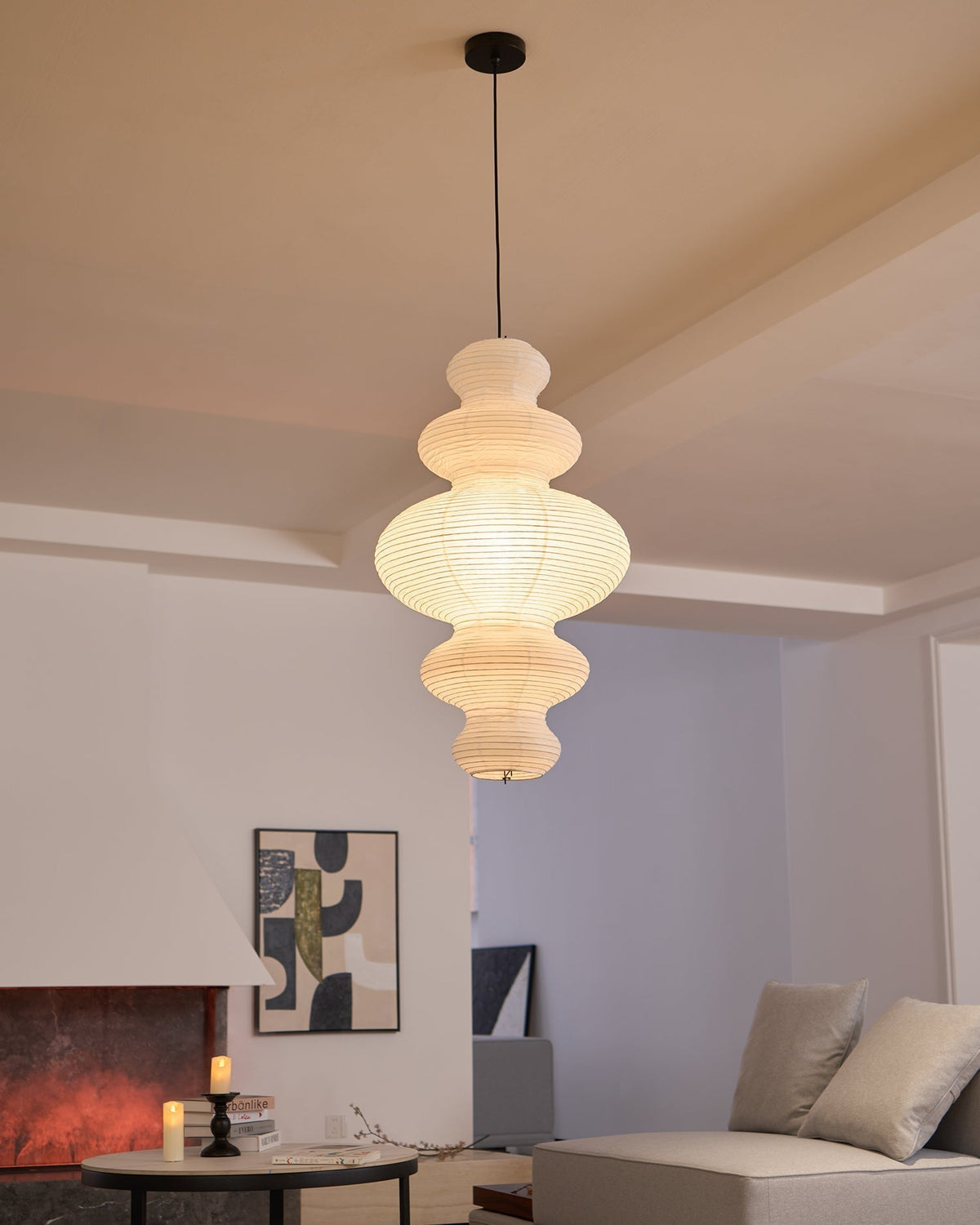Dimmable Soft Ambient Pendant Lamp Featuring White Paper Shade