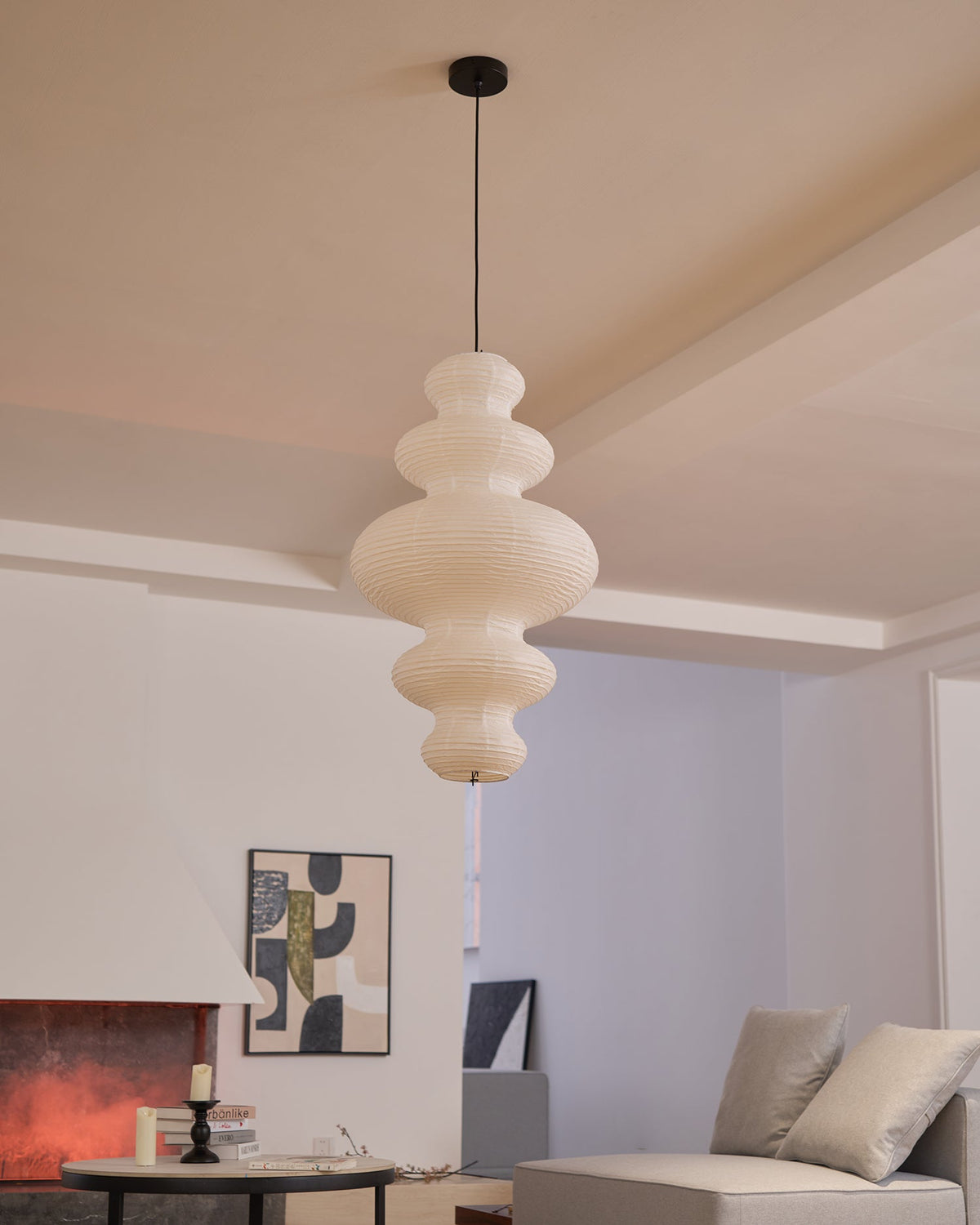 Dimmable Soft Ambient Pendant Lamp Featuring White Paper Shade