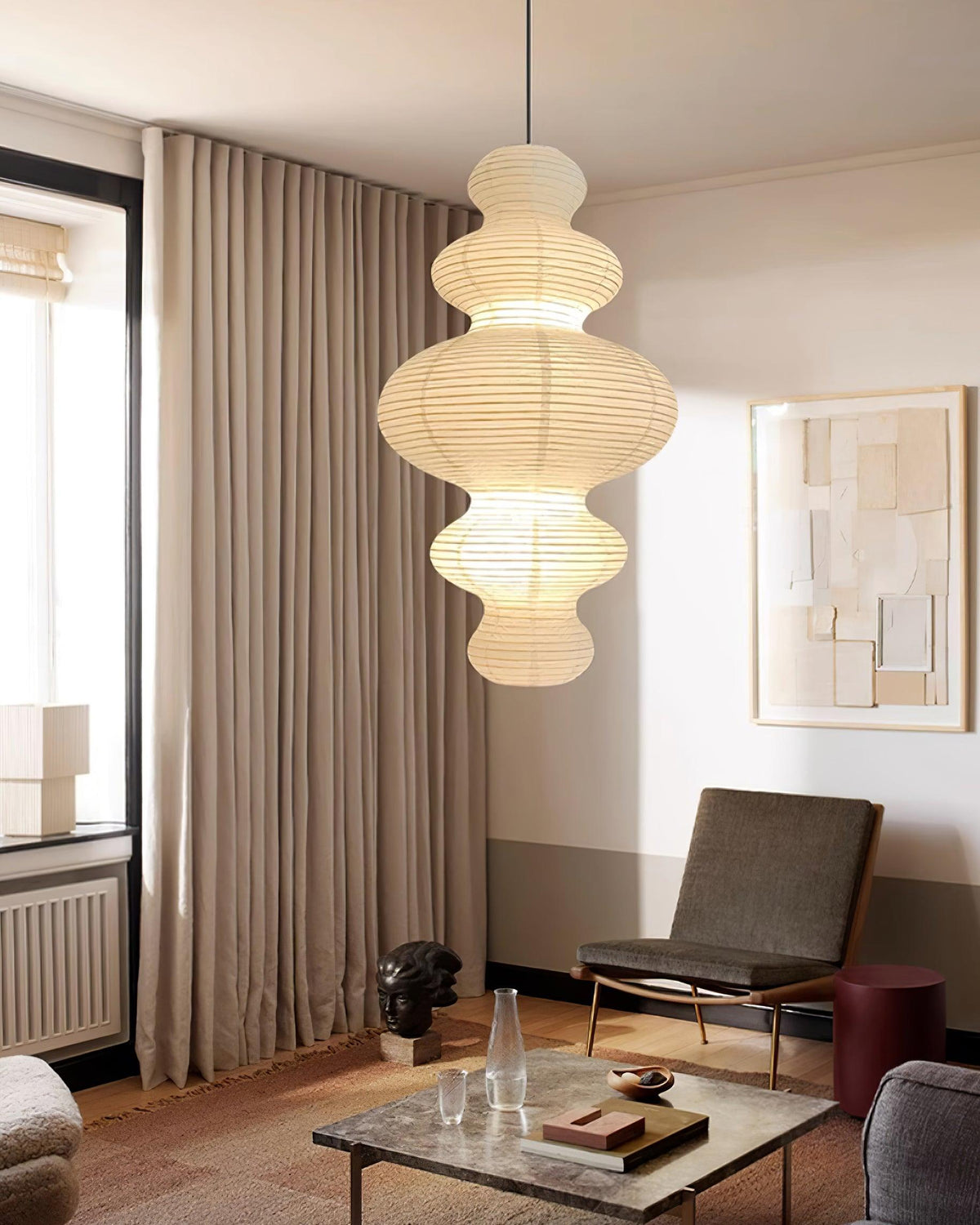 Dimmable Soft Ambient Pendant Lamp Featuring White Paper Shade