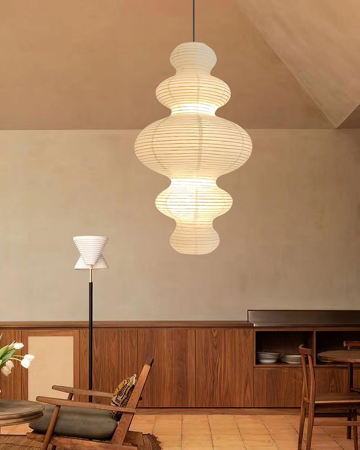 Dimmable Soft Ambient Pendant Lamp Featuring White Paper Shade