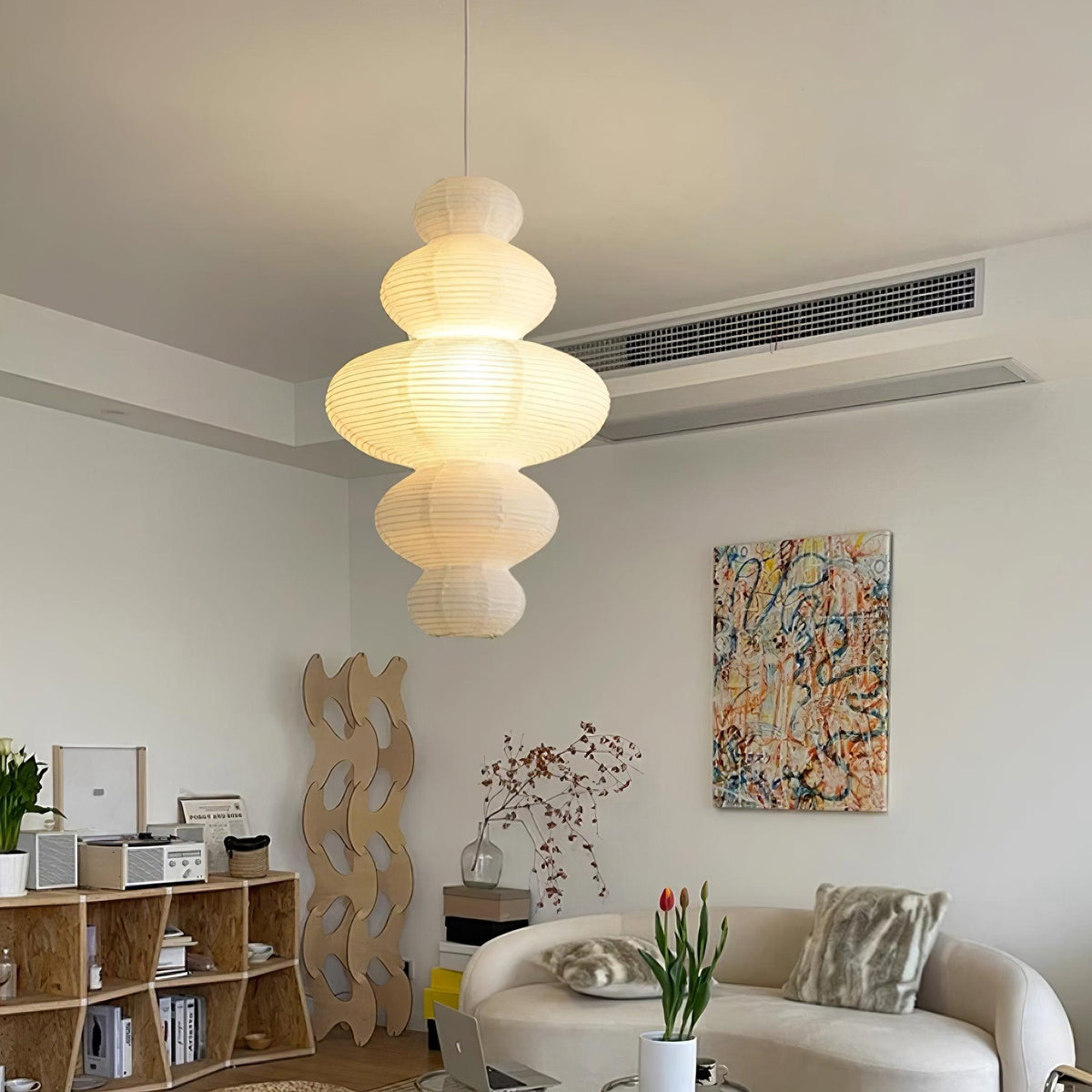 Dimmable Soft Ambient Pendant Lamp Featuring White Paper Shade