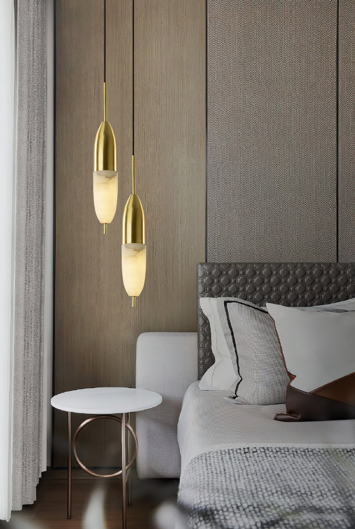 Alabaster Shade And Integrated Led Brass Pendant Light