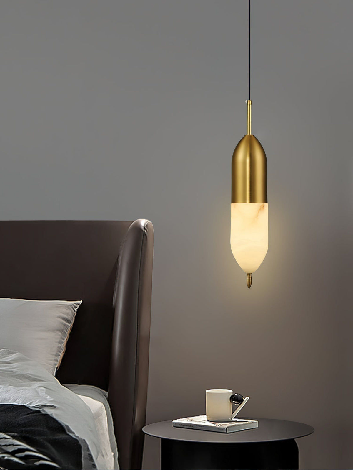 Alabaster Shade And Integrated Led Brass Pendant Light