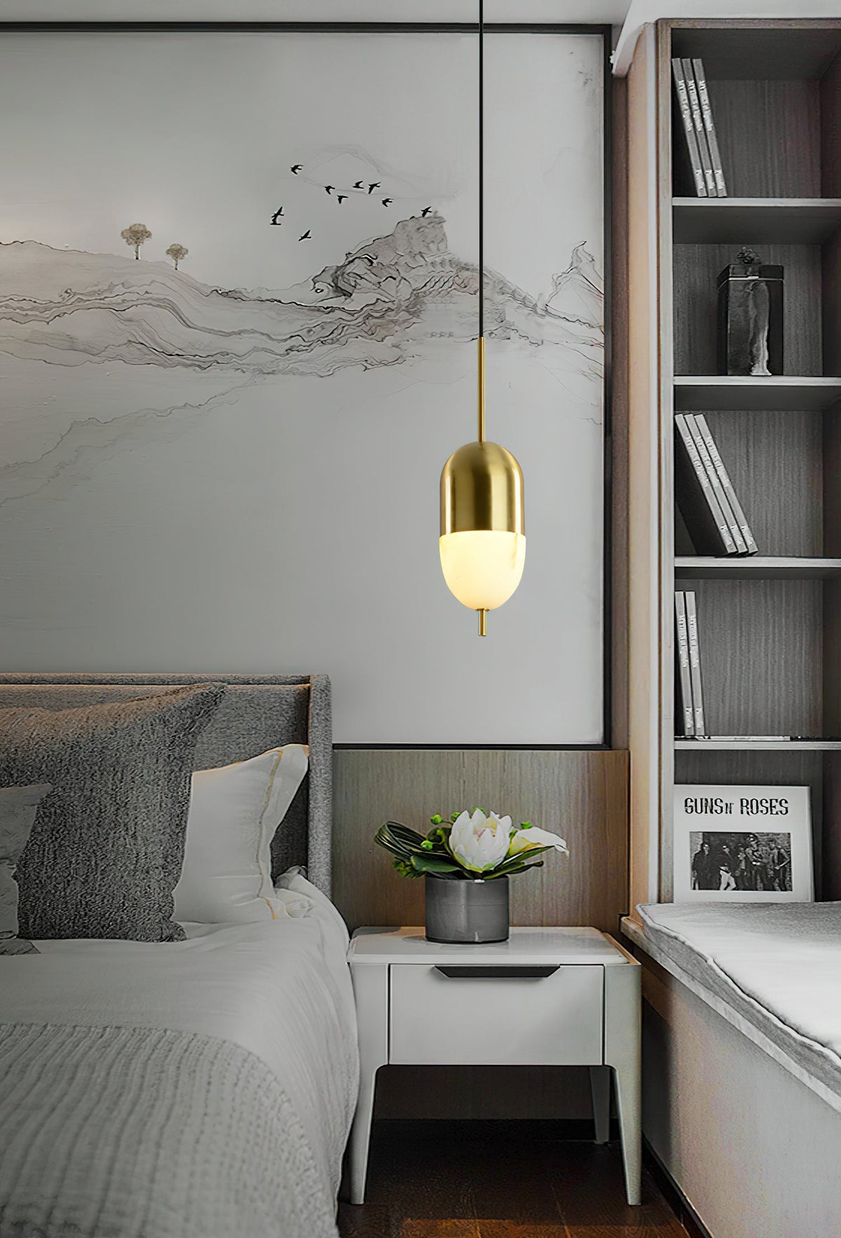 Alabaster Shade And Integrated Led Brass Pendant Light