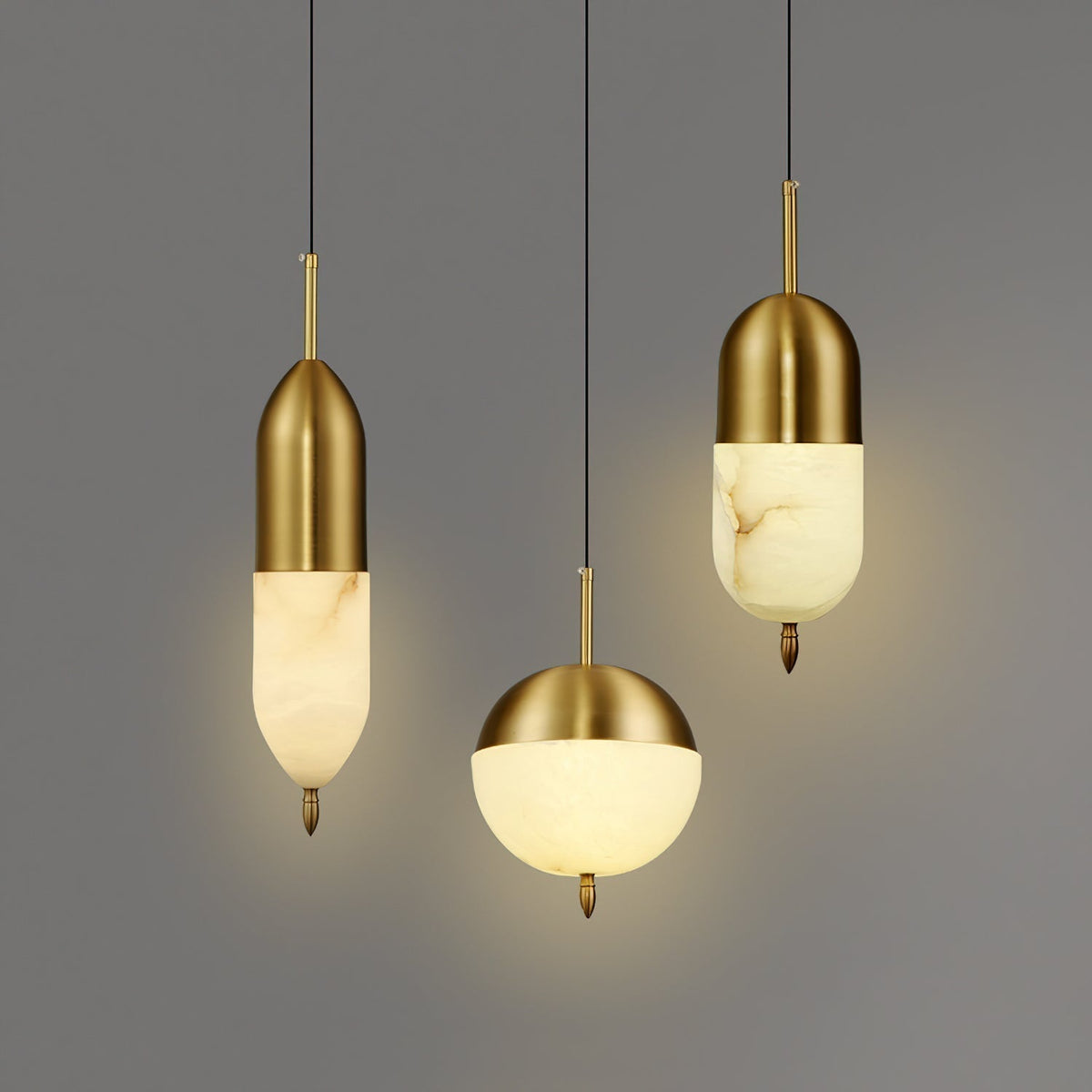 Alabaster Shade And Integrated Led Brass Pendant Light
