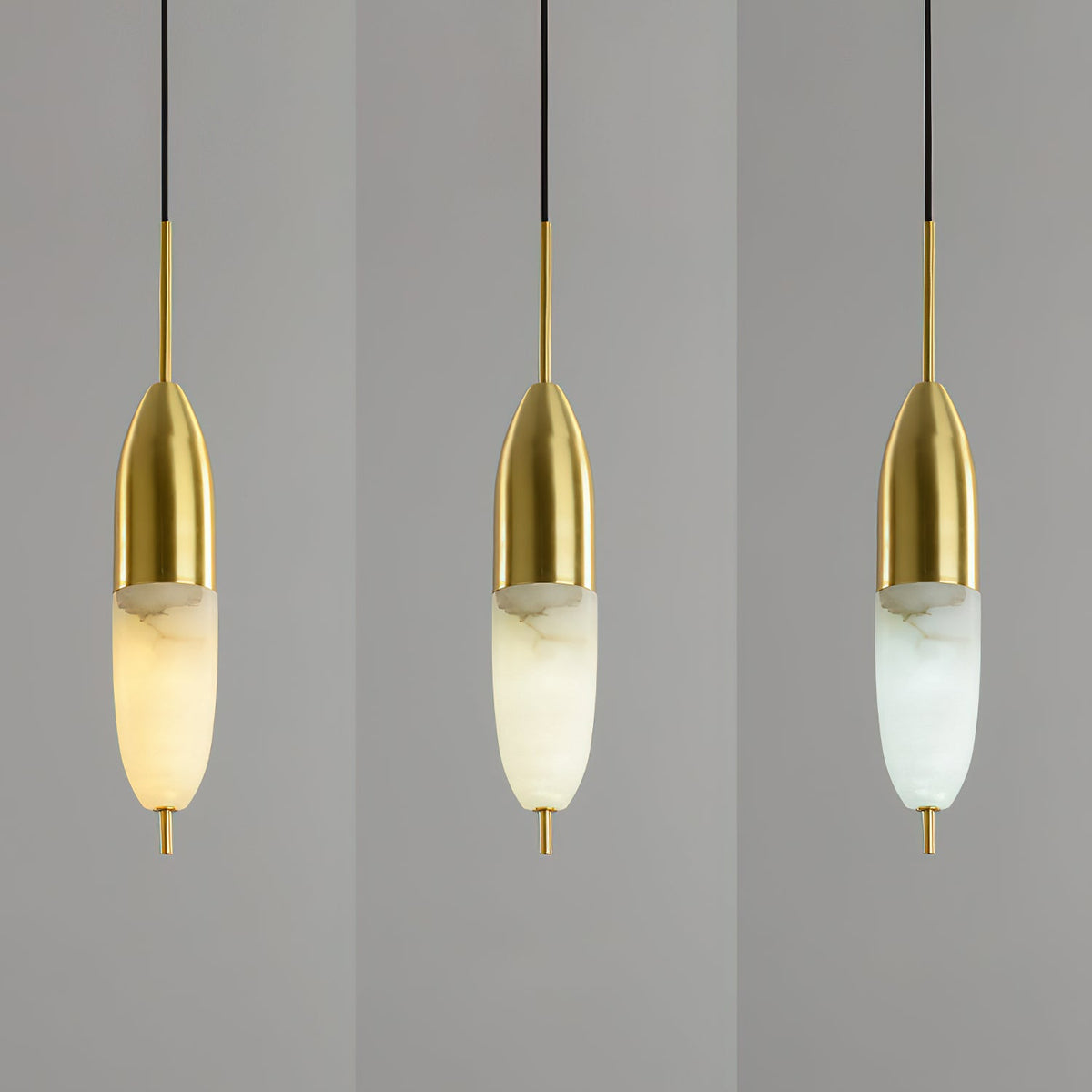 Alabaster Shade And Integrated Led Brass Pendant Light