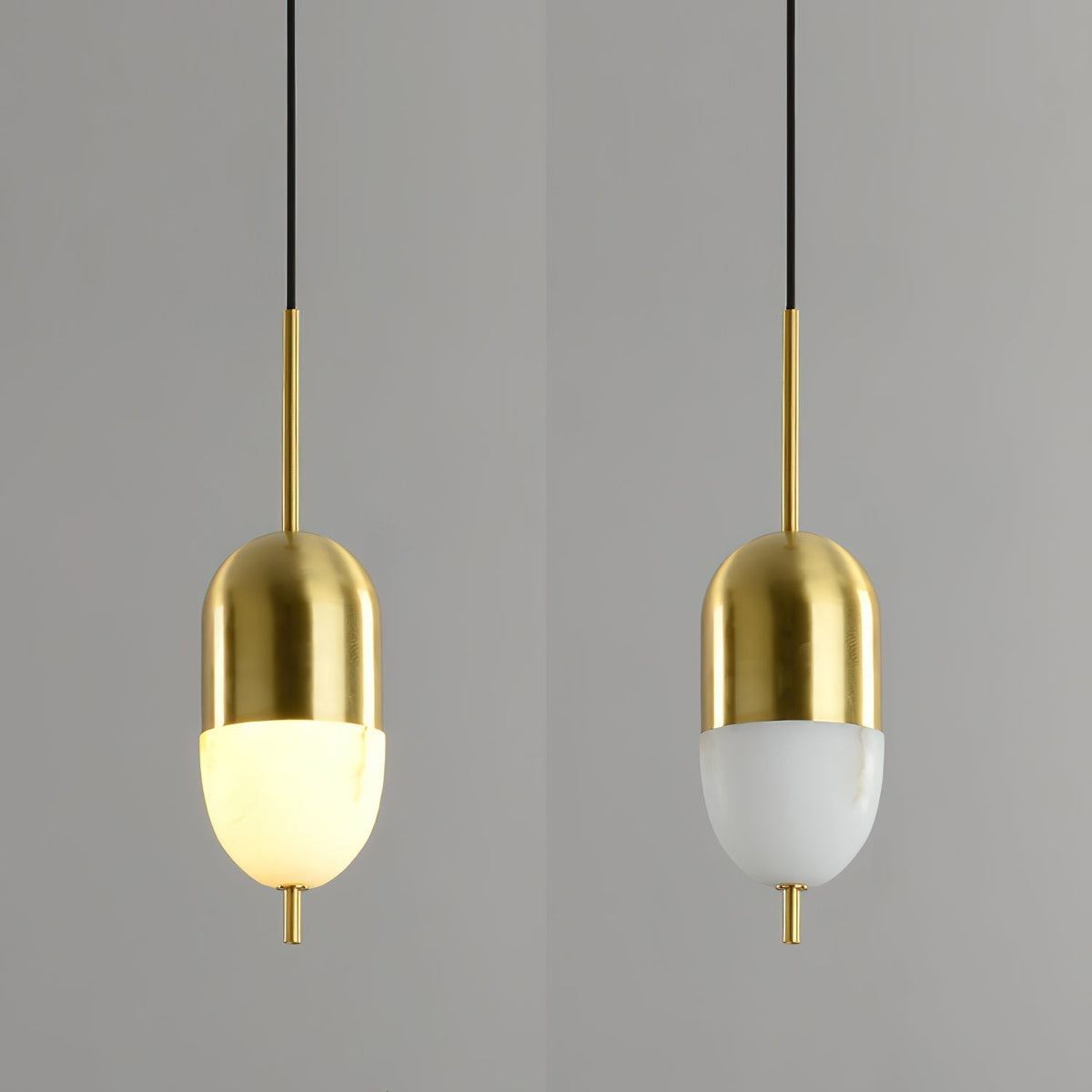 Alabaster Shade And Integrated Led Brass Pendant Light