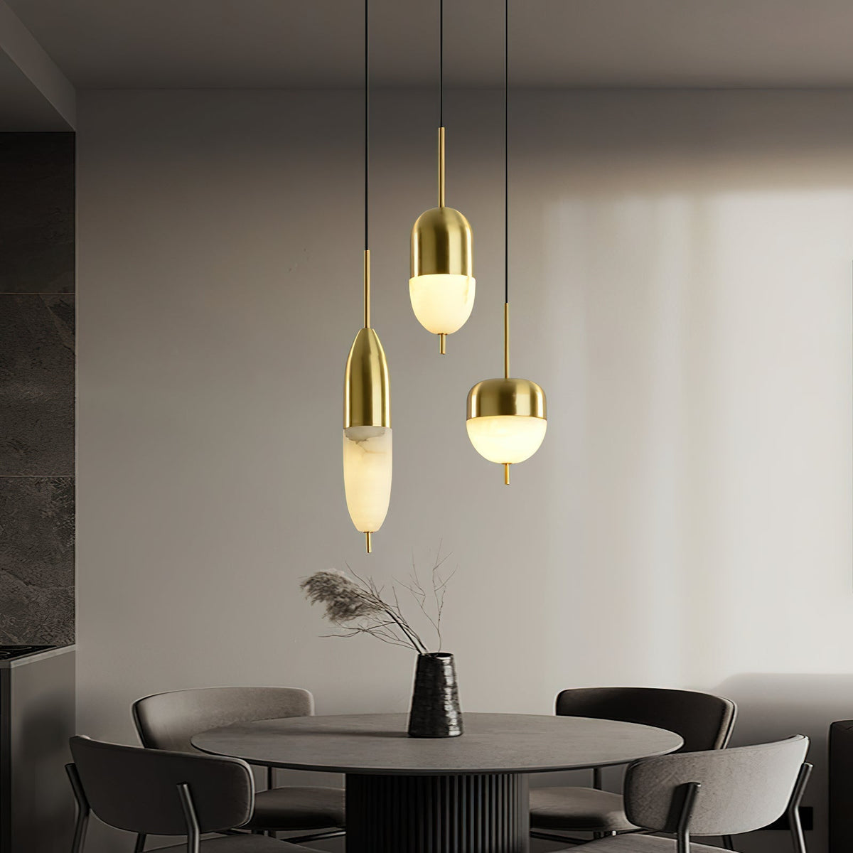 Alabaster Shade And Integrated Led Brass Pendant Light
