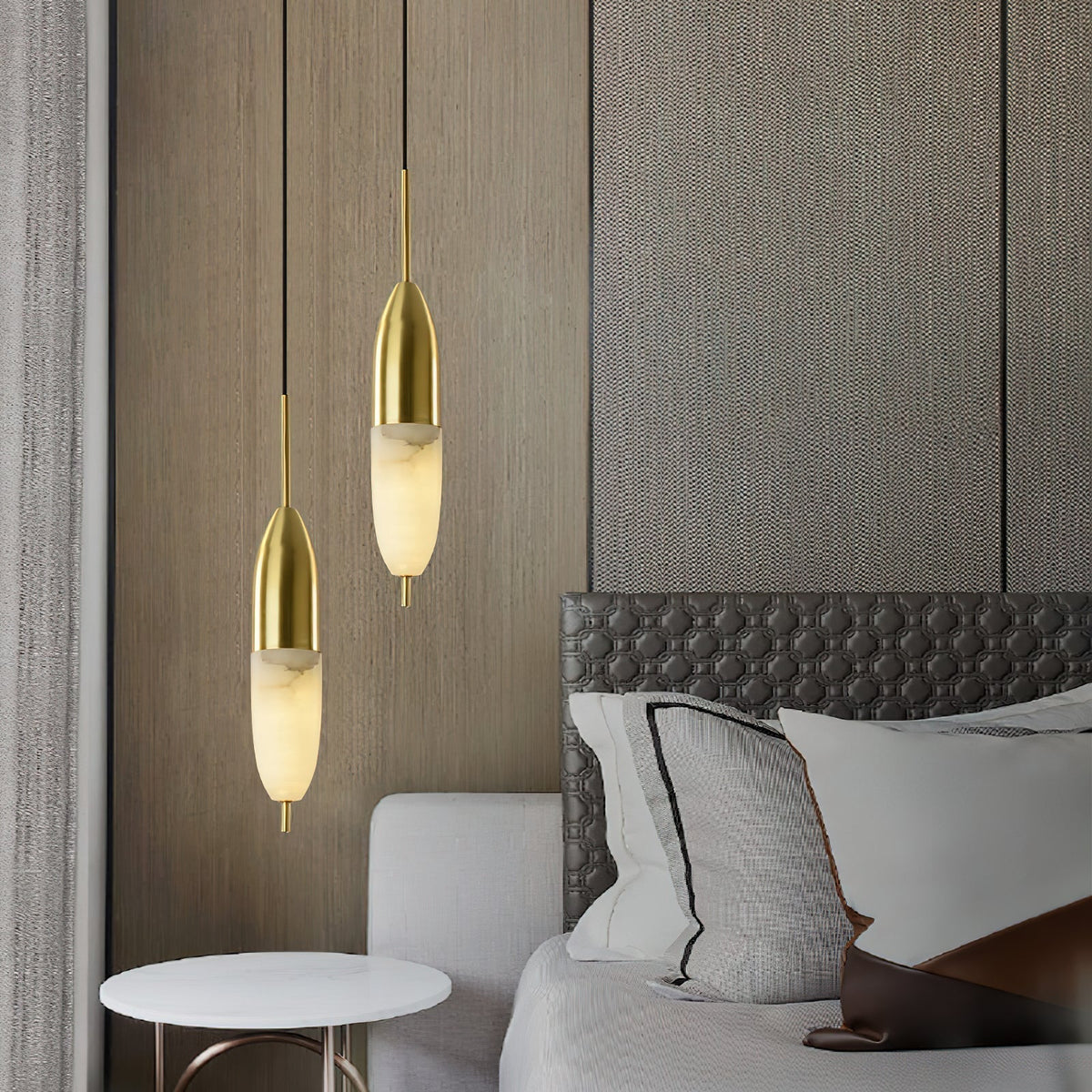 Alabaster Shade And Integrated Led Brass Pendant Light
