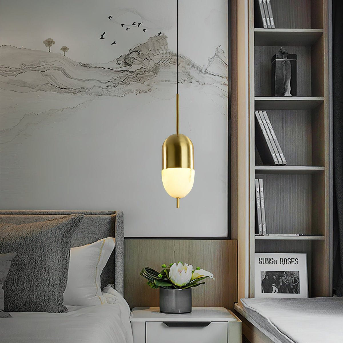 Alabaster Shade And Integrated Led Brass Pendant Light