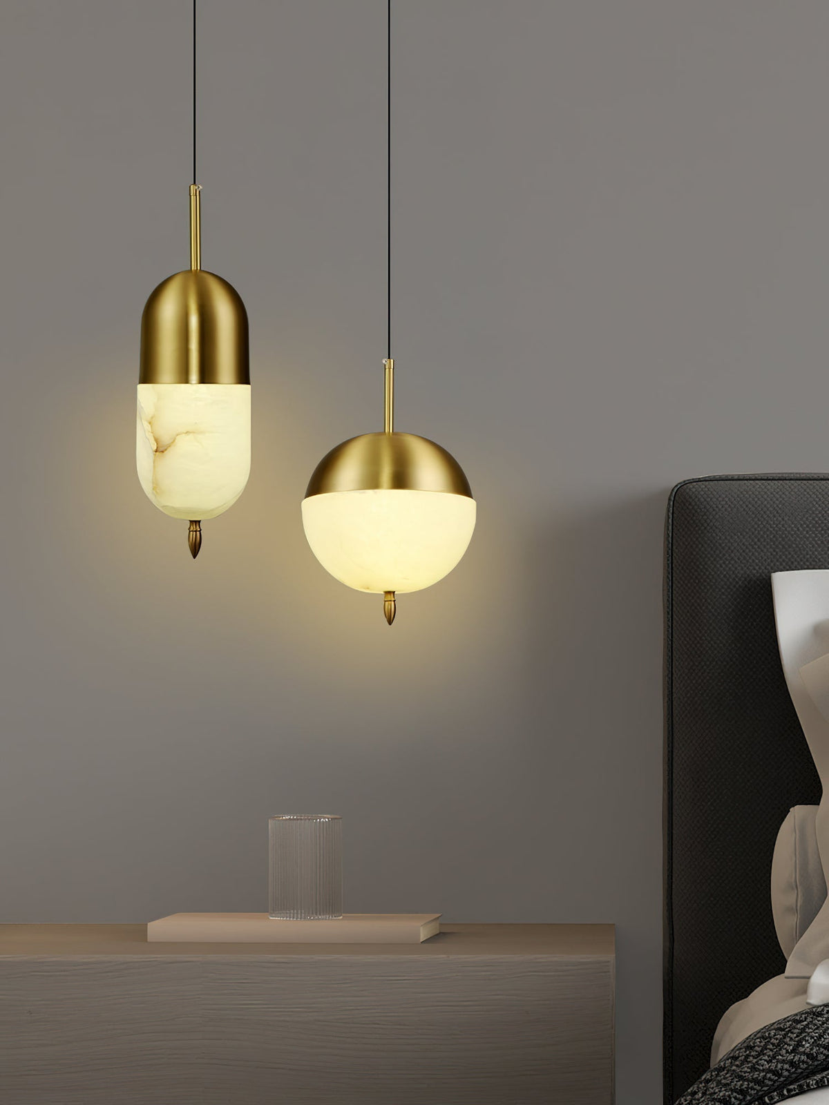 Alabaster Shade And Integrated Led Brass Pendant Light
