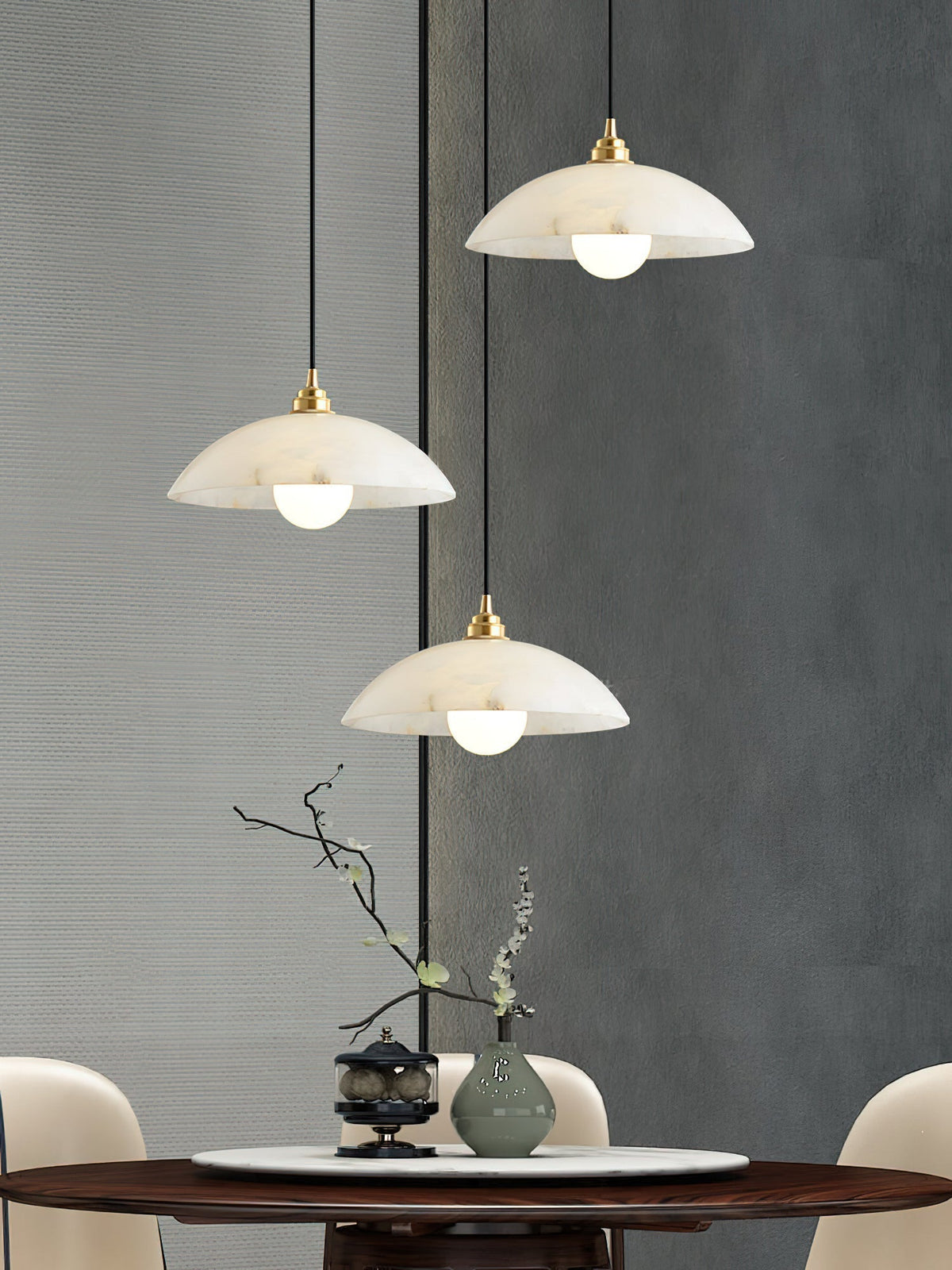Adjustable Wire Alabaster Brass Pendant Light