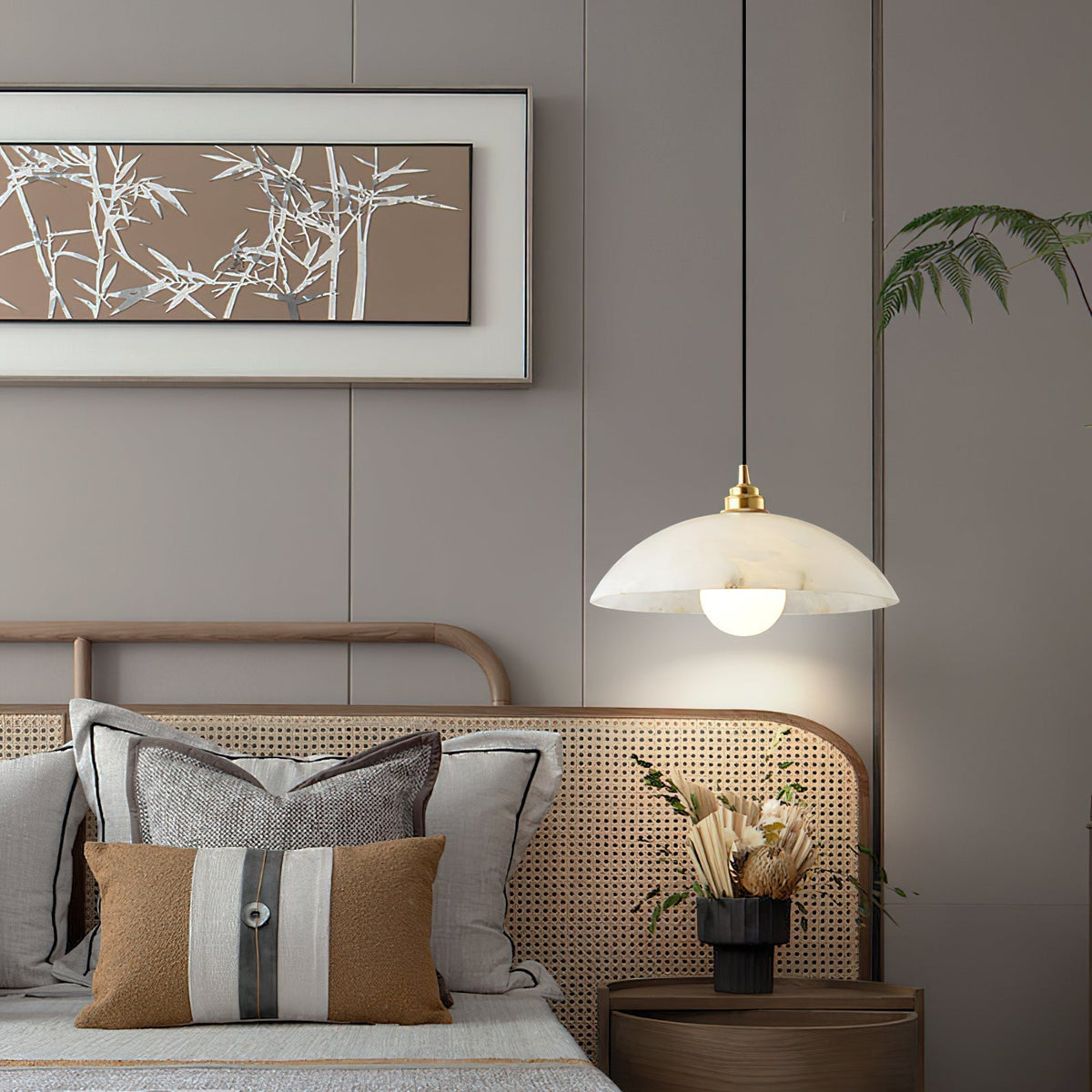 Adjustable Wire Alabaster Brass Pendant Light