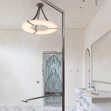Pendant Lamp With Integrated LED Illumination Alabaster Ring