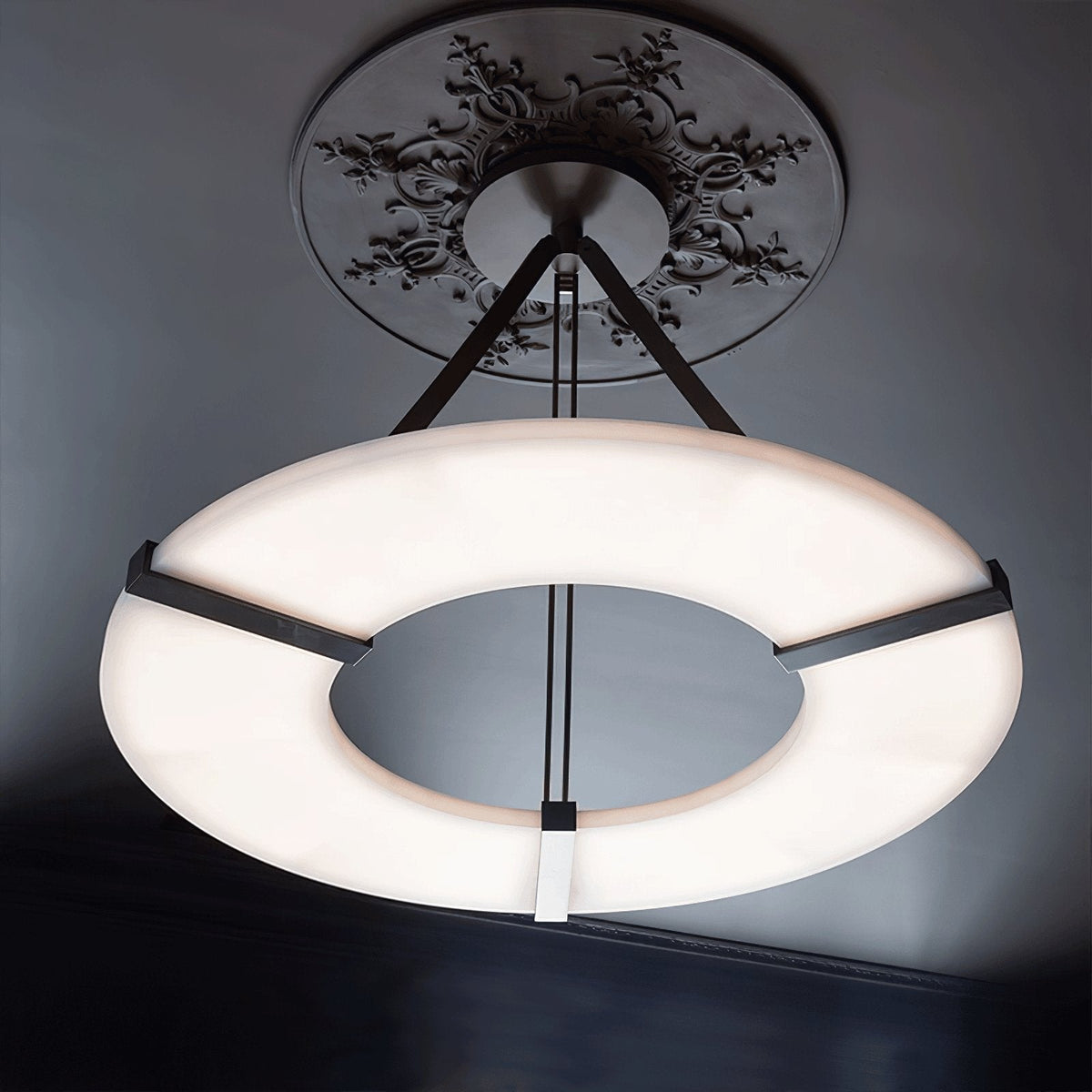 Integrated LED Glow Alabaster Ring Pendant Chandelier