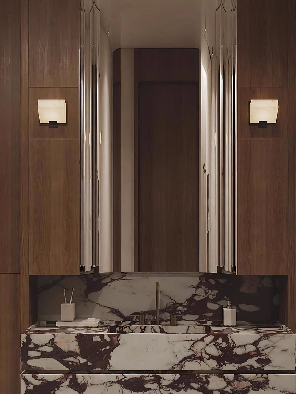 Alabaster Sculptural Cube Elegant Wall Light