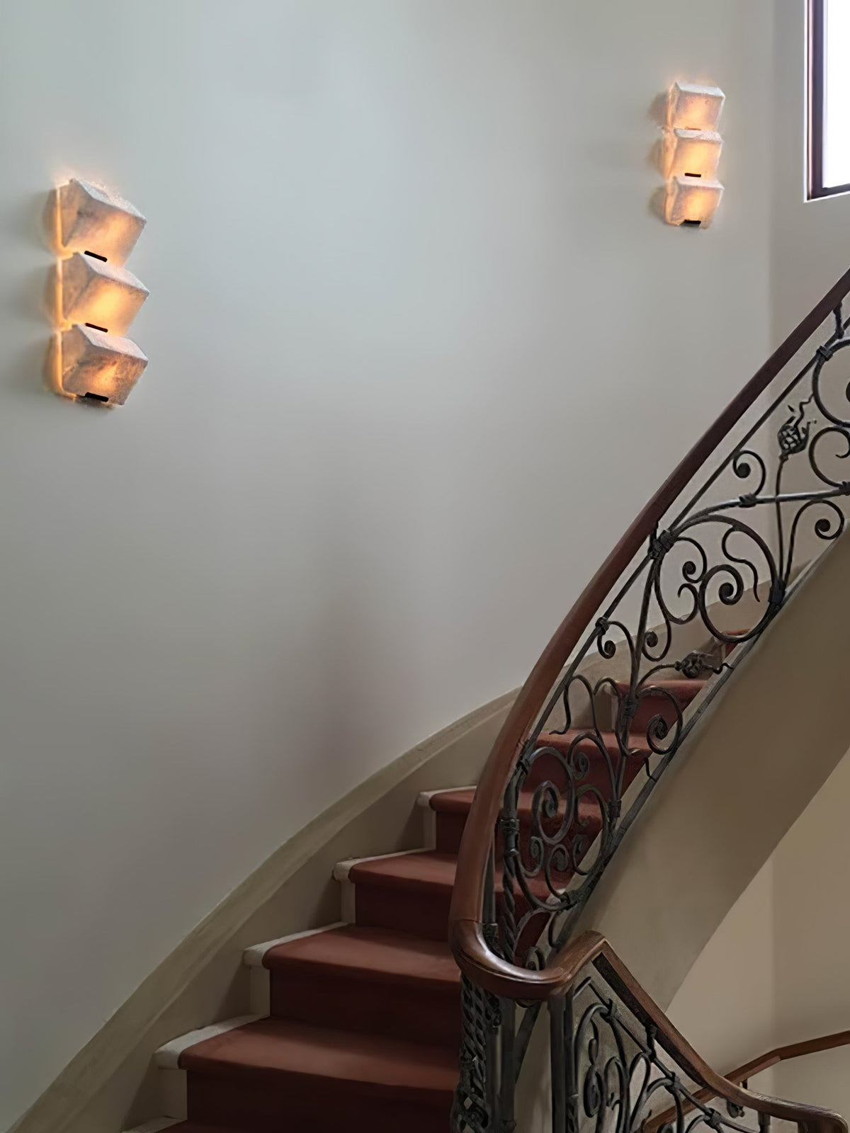 Alabaster Sculptural Cube Elegant Wall Light