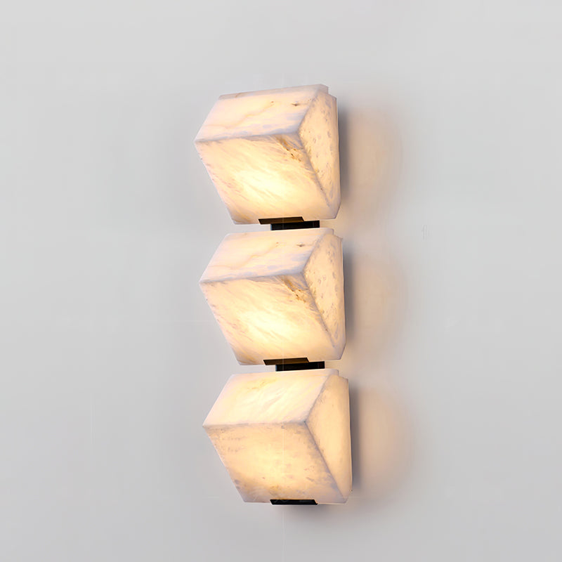 Alabaster Sculptural Cube Elegant Wall Light