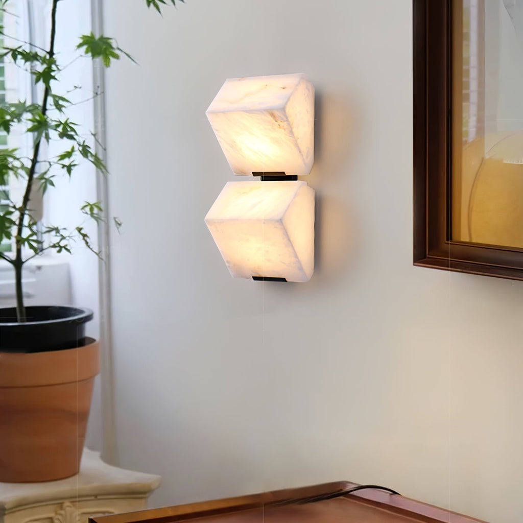 Alabaster Sculptural Cube Elegant Wall Light