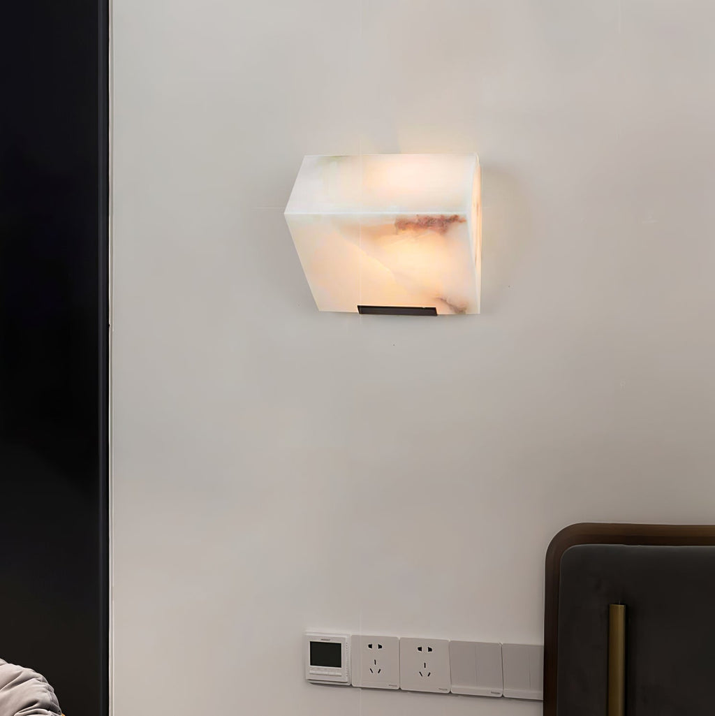Alabaster Sculptural Cube Elegant Wall Light