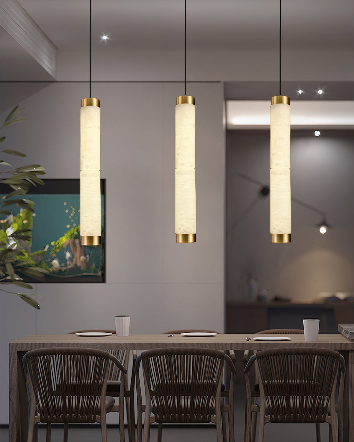 Brass Accents Alabaster Strip Pendant Light
