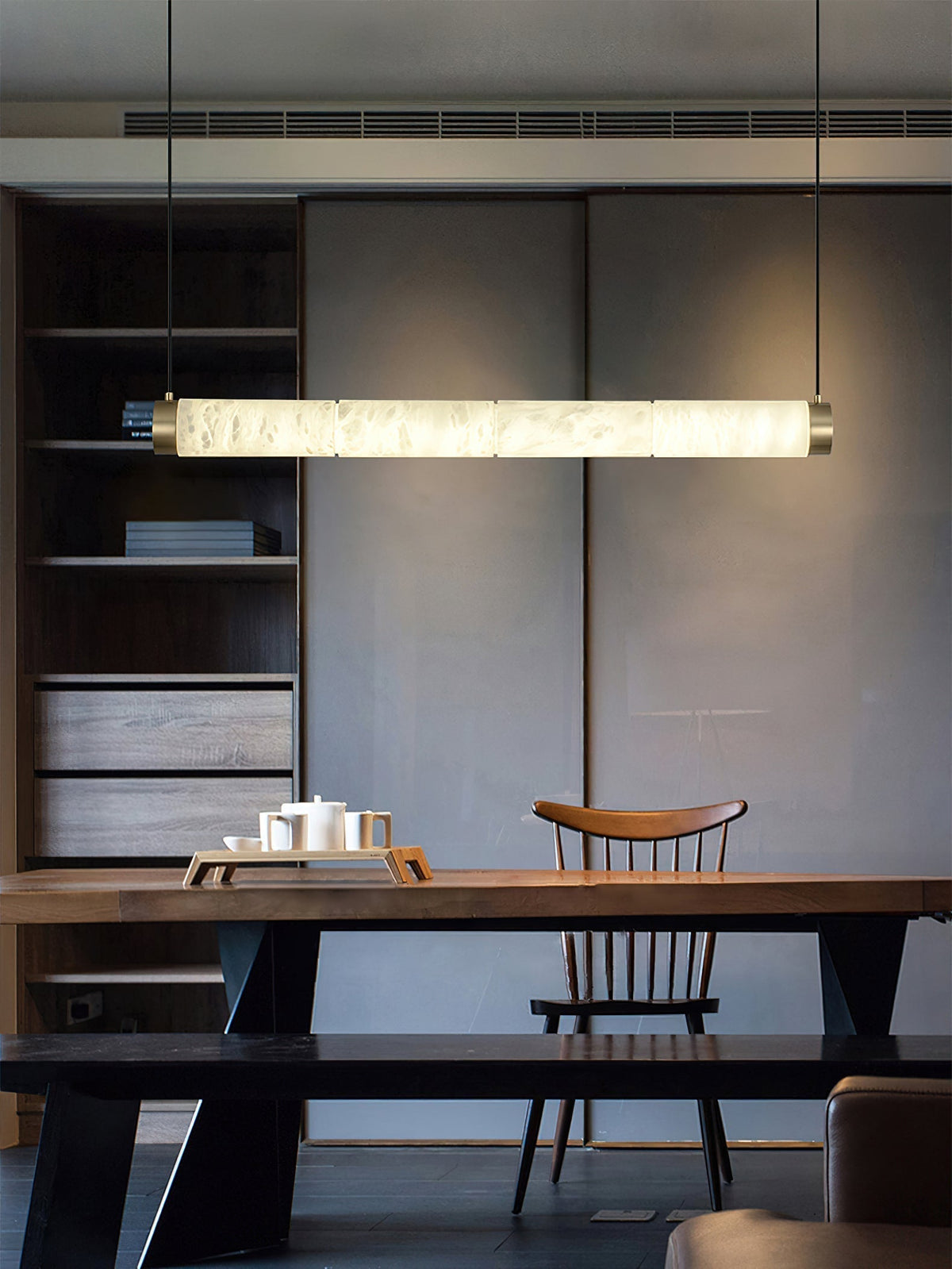 Brass Accents Alabaster Strip Pendant Light