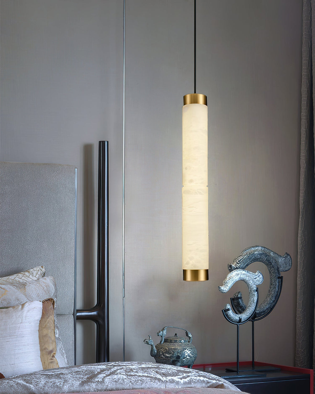 Brass Accents Alabaster Strip Pendant Light