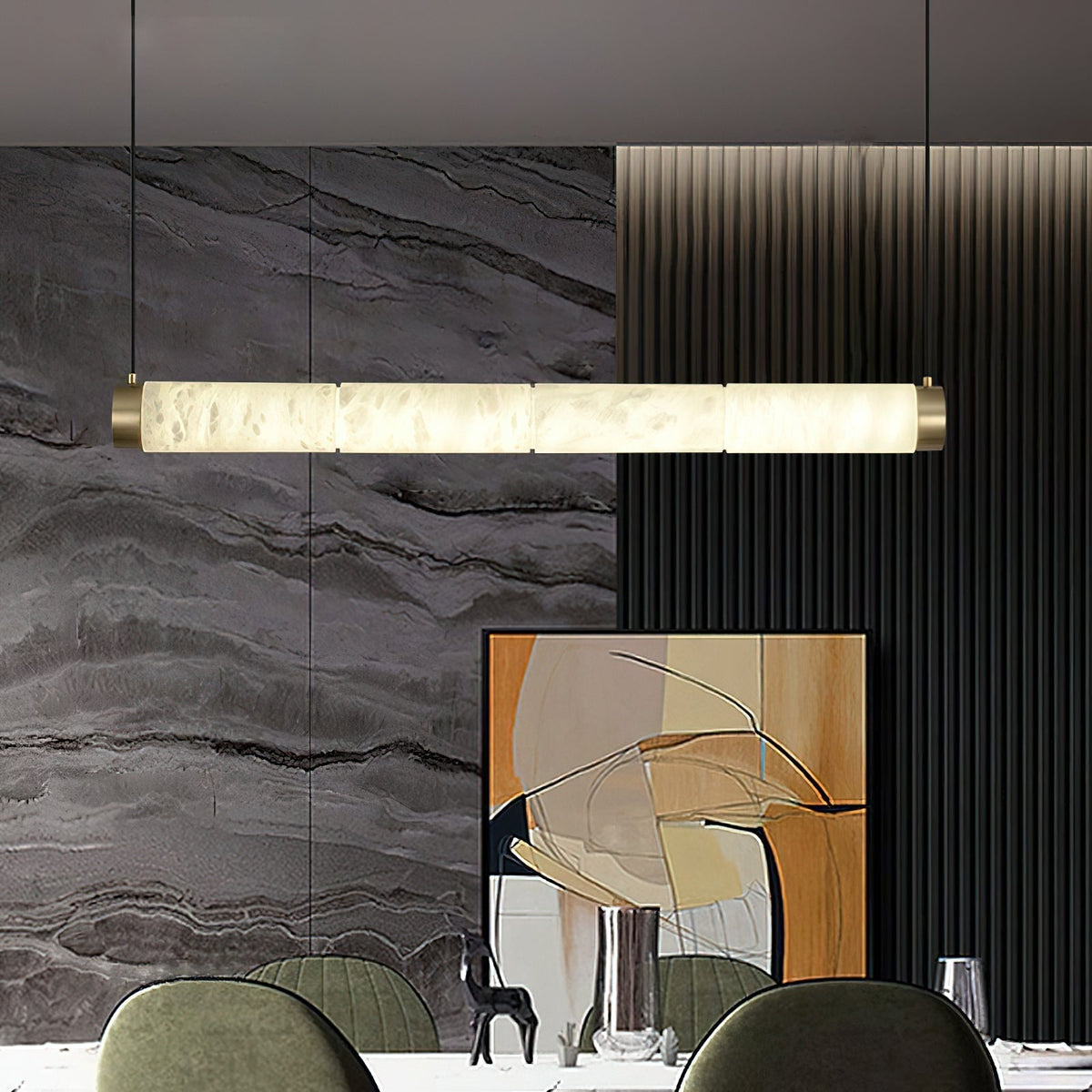 Brass Accents Alabaster Strip Pendant Light