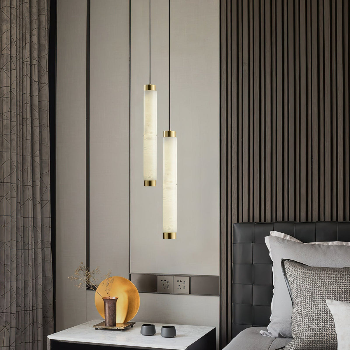 Brass Accents Alabaster Strip Pendant Light