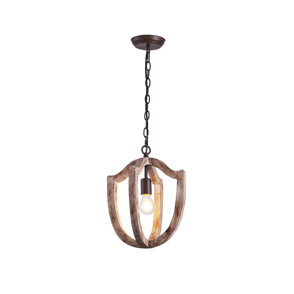 Wooden Shade Pendant Lamp With Creative Iron