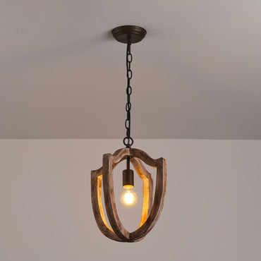 Wooden Shade Pendant Lamp With Creative Iron