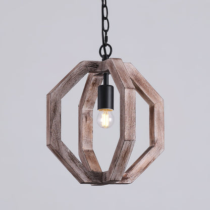 Wooden Shade Pendant Lamp With Creative Iron