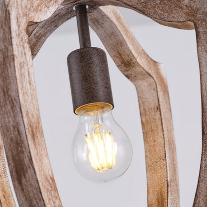 Wooden Shade Pendant Lamp With Creative Iron