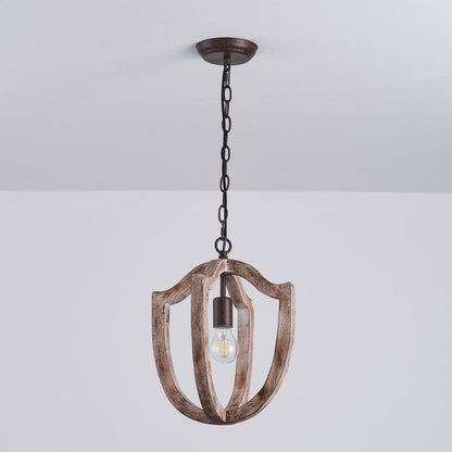 Wooden Shade Pendant Lamp With Creative Iron