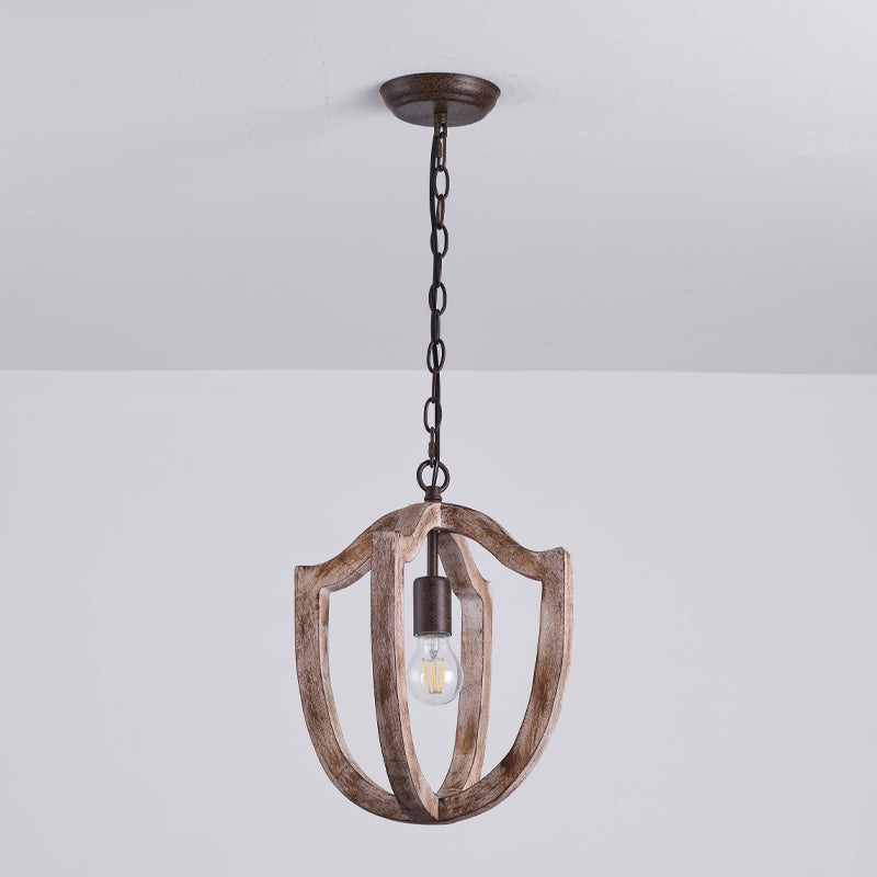 Wooden Shade Pendant Lamp With Creative Iron