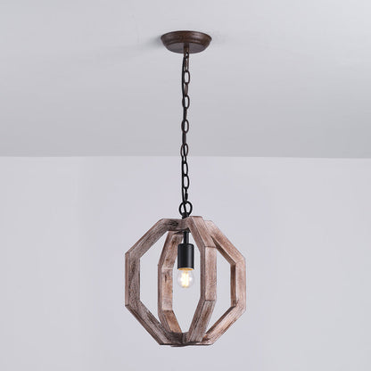 Wooden Shade Pendant Lamp With Creative Iron